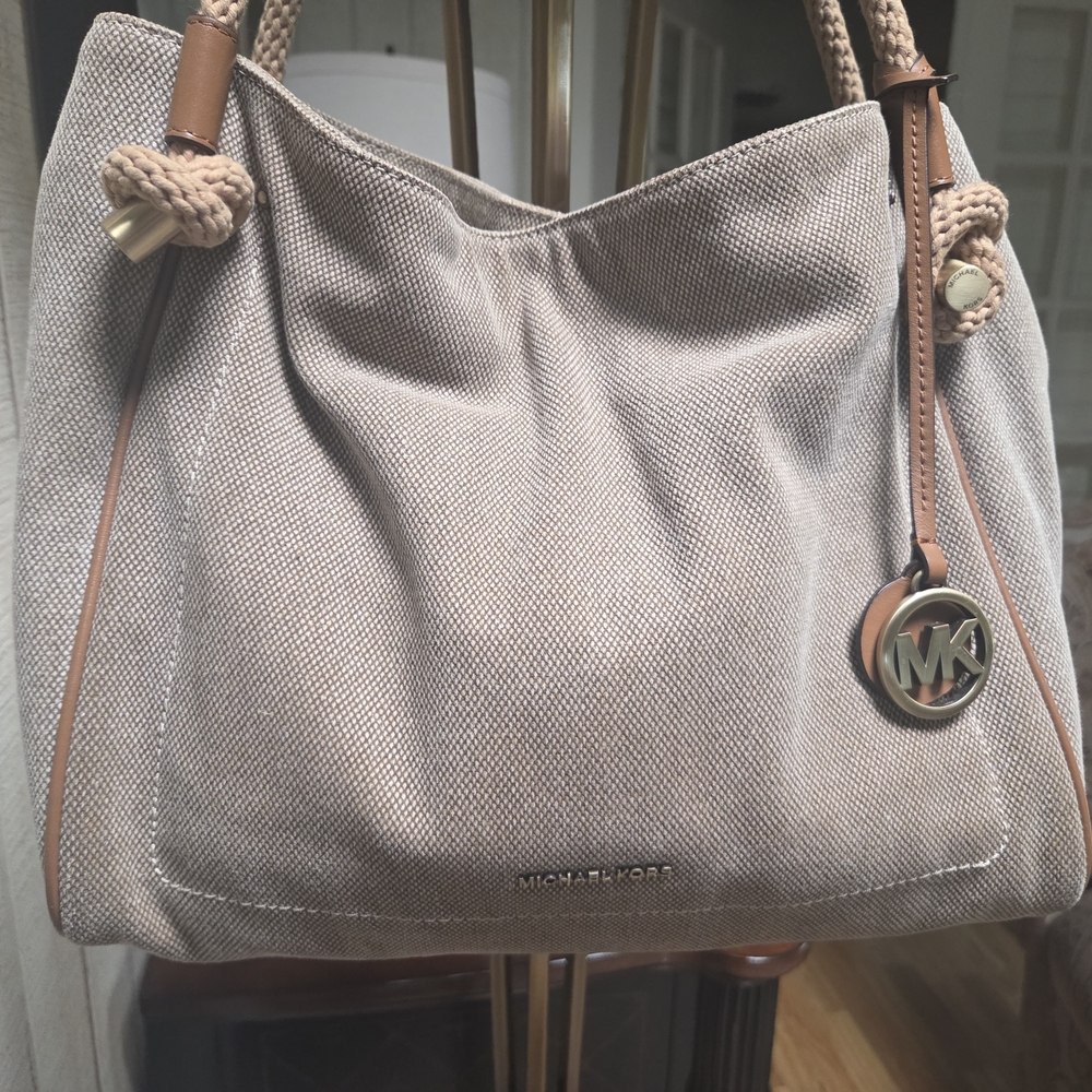 Michael Kors Beige Textured Shoulder Bag